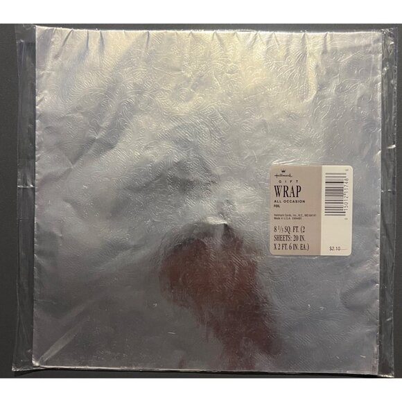 Vintage Hallmark All Occasions Foil Sealed Gift Wrap - Silver Foil - 2 Sheets - Picture 1 of 3